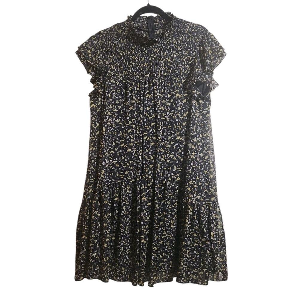 Melonie T Women’s 14 Chiffon Dress Black Floral Boho Tiered Mock Neck Whimsy